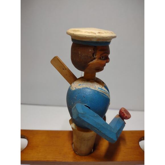 ANRI Sailor Drinks Bottle Stopper Wood Carved Puppet Barware Vintage Mechanical - Picture 2 of 8